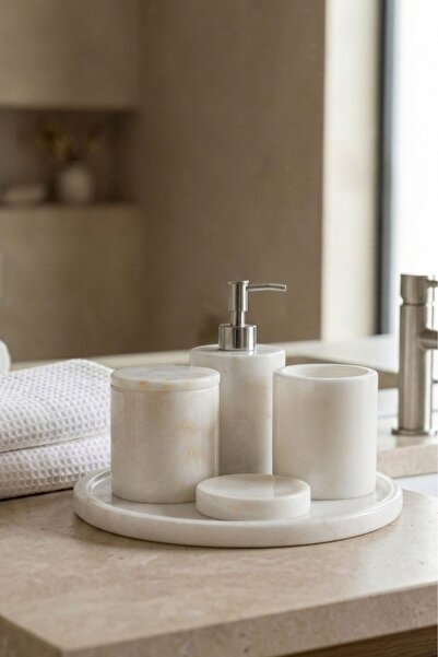 Ellia Soft Celeste 5 Parça Doğal Taş, Mermer Banyo Seti