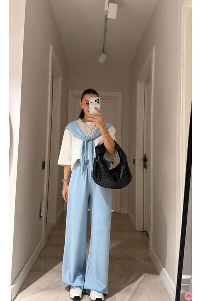 ÇEÇİM Γυναικείο Σετ με Λεπτομερή Μπλούζα με Σάλι & Παντελόνι με Φαρδιά Μπατζά...