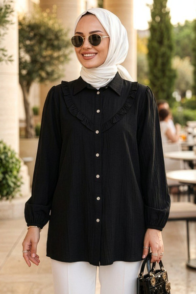 N.S NEVA STYLE Μαύρο Τουνίκ Ισλαμικής Ένδυσης με Κουμπιά 10693S