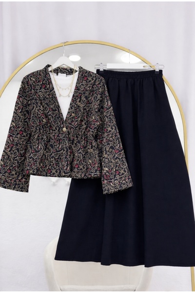 MODA VEDAT Women's Jacket Patterned Skirt Suit -0550