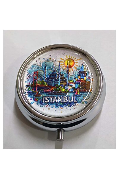Store İstanbul Temalı İlaç Kutusu 5x5 Cm Kompakt Taşınabilir Günlük Şık Organ...