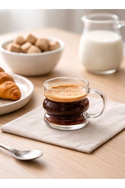 QesQin Set of 6 Borosilicate Glass Coffee Side Cups |   Transparent 90 ml Hea...