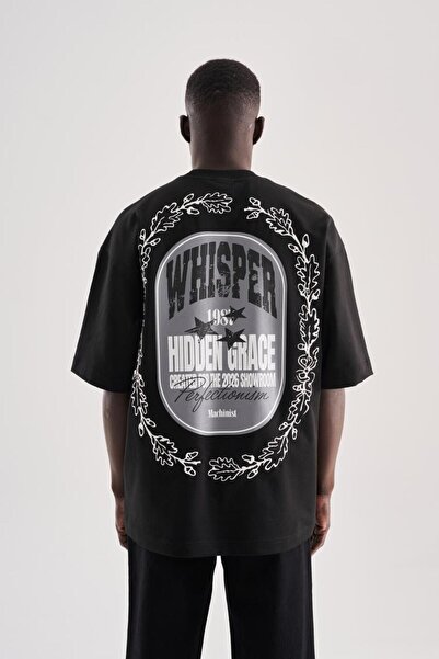 Machinist Tricou oversize pentru bărbați, brodat și imprimat cu flori, negru