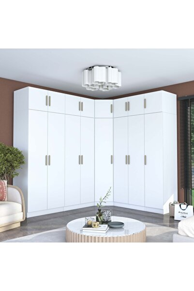 Rani Mobilya Rani BA214 Geniş Köşe Modül 8 Kapaklı 2 Çekmeceli 23 Raflı 4 Ask...