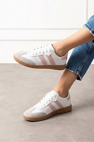 STOCON Αθλητικά παπούτσια Fortuna White Powder με ριγέ κορδόνια STC1295