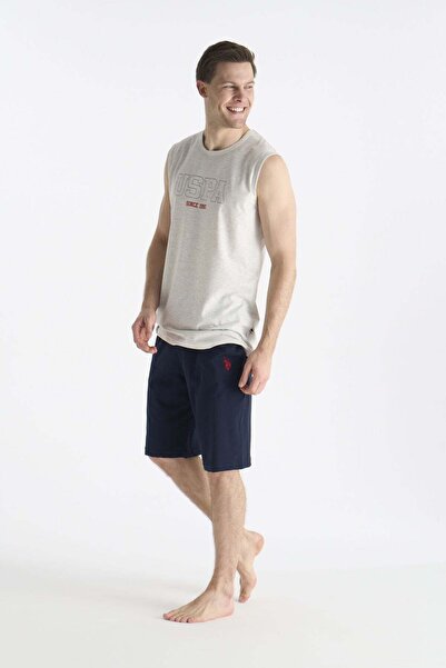 U.S. Polo Assn. 19010 Men's Snow Melange Zero Sleeve Round Neck Shorts Set
