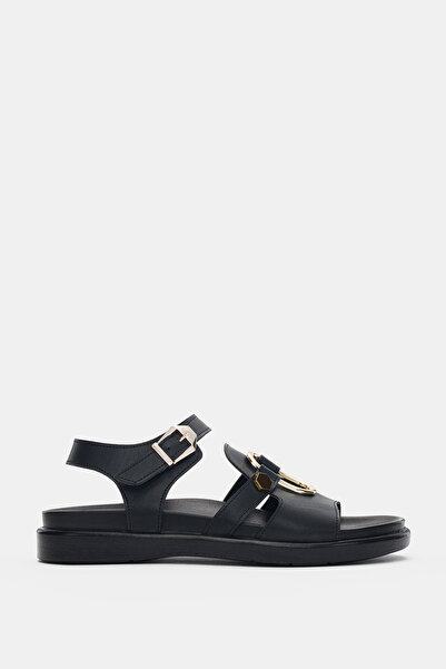selin shoes Sandale de damă Armone cu cataramă aurie reglabilă la gleznă - NEGRU