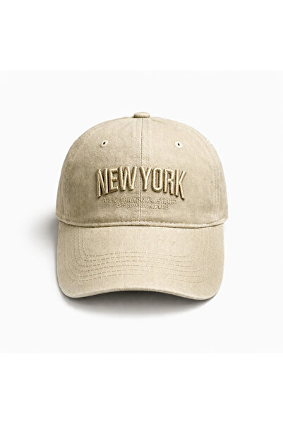 Zeramine 2024 Κεντημένο vintage κρεμ καπέλο Νέας Υόρκης, Unisex, με εφέ πλυσί...