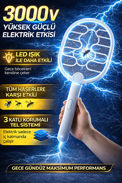 xolo 3000V Örümcek Beyaz Sinek Raket LED Işıklı Şarjlı Sinek Sivrisinek Öldürücü