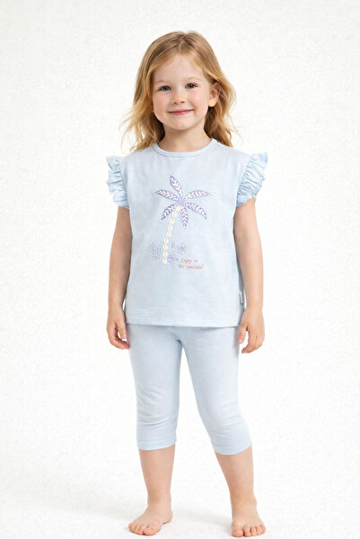 FLAMİNDO 22504-26 Set de 2 piese pentru fete, cu imprimeu palmier, mâneci cu ...