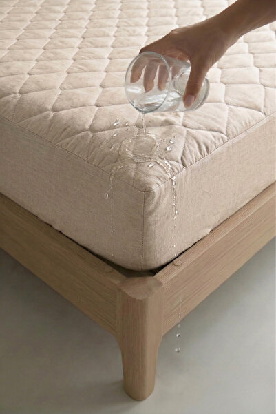 Nart Home Yatak Alezi Pamuklu Kapitone Fitted Full Kenar Sıvı Geçirmez Yatak Koruyucu Bej