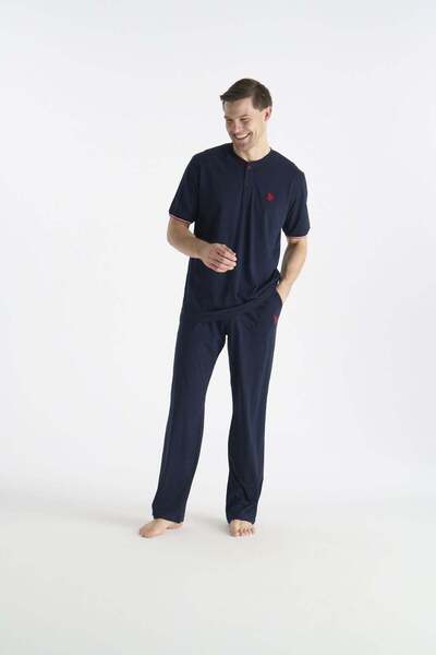 U.S. Polo Assn. 19029B Set de pijamale pentru bărbați, albastru marin, cu mân...