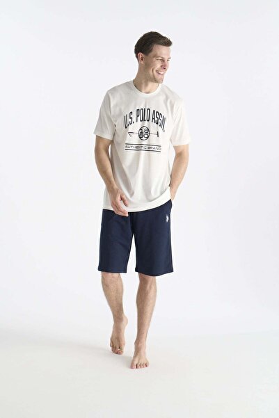 U.S. Polo Assn. 19018 Ανδρικό σετ σορτς εκρού με κοντό μανίκι και στρογγυλή λ...
