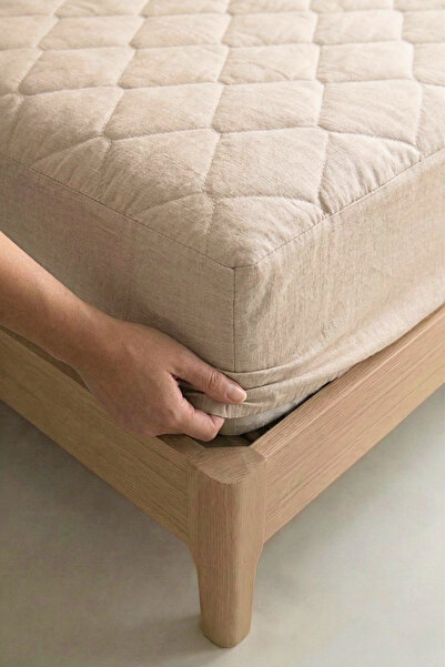 Nart Home Yatak Alezi Pamuklu Kapitone Fitted Full Kenar Sıvı Geçirmez Yatak Koruyucu Bej