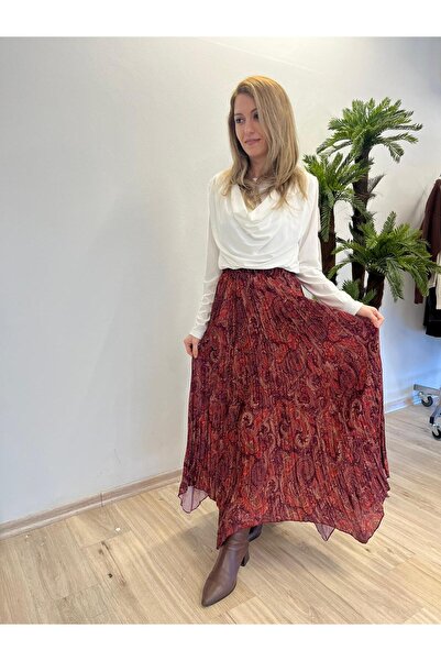 3B Stil Φούστα σιφόν με ασύμμετρο κόψιμο και σχέδιο σάλι