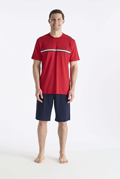 U.S. Polo Assn. 19005 Men's Red Short Sleeve Round Neck Shorts Set