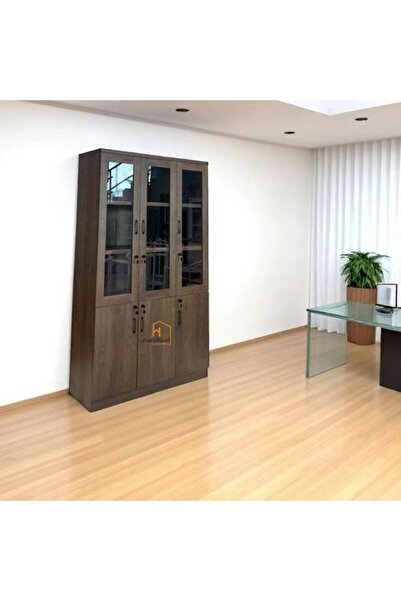 Al Saadah Home رف كتب مكتبي بكمية محدودة 3 أبواب خشبية - بني - 120×40×200 سم