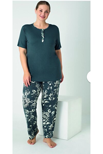 NightLove Women's Battal Viscose Pajama Set with Patches C840-915