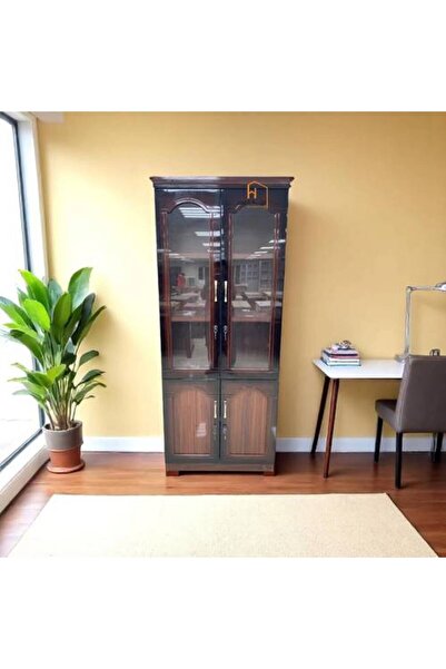 Al Saadah Home رف كتب مكتبي بثلاثة أبواب - لون القهوة - 80×30×200 سم