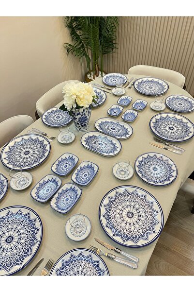 PONCİKPAZAR 34 parça blue Rose Kahvaltı Takımı