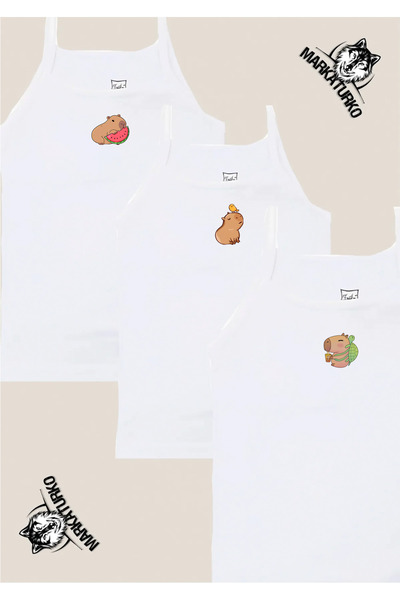 MarkaTurko CAPYBARA تصميم خاص للفتيات، قميص رياضي بحزام IP مكون من 3 قطع