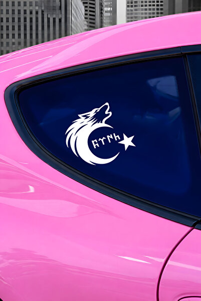 New Jargon Türk Motifli Bozkurt Ay Yıldız Sticker - Türk Bayrağı Araba Motor Sticker 15x13cm