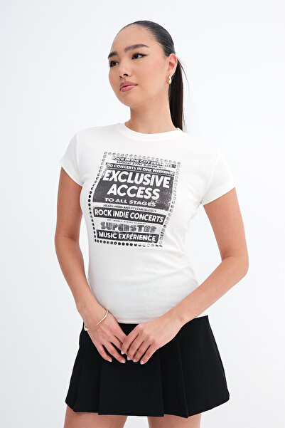 Addax Μπλουζάκι με στάμπα σε σχέδιο συρραπτικού P9009