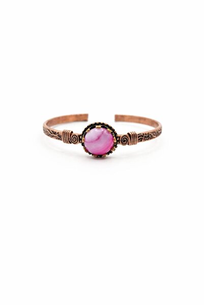 DOĞA KUTUSU Pink Agate Natural Stone Copper Women's Bracelet for Libra, Tauru...