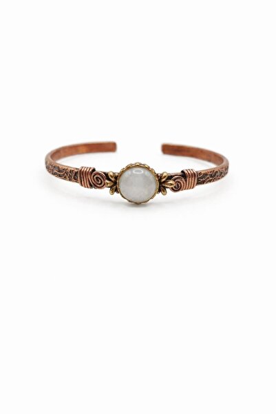 DOĞA KUTUSU White Quartz Natural Stone Women's Copper Bracelet for Gemini, Ar...