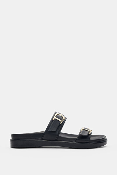 selin shoes Papuci de damă Talina cu cataramă dublă reglabilă - NEGRU