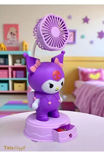 TATA CRAFT Masa Üzeri Şarjlı Fan Kalemtraşlı Sanrıo Kuromi Kawaii Hello Kıtty...