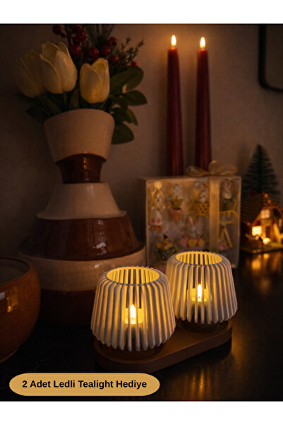 Heners Dekoratif Led Tealight Mumluk | Masaüstü Aydınlatma | 2 li Set