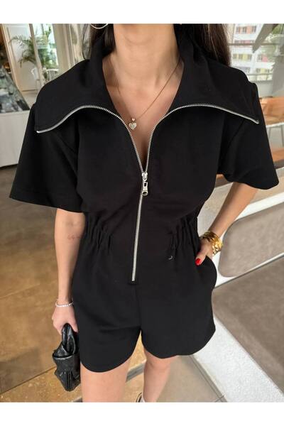 ÇEÇİM Women's Zippered Waist Drawstring Shorts Jumpsuit Zyn-58924