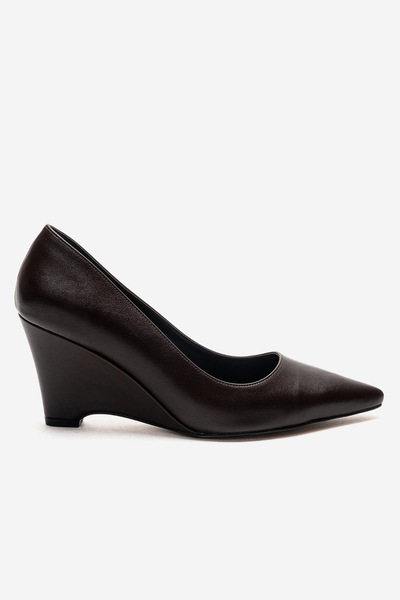Ayakkabı Ateşi Women's Brown Leather Pointed Toe Wedge Heeled Closed Toe Shoe...