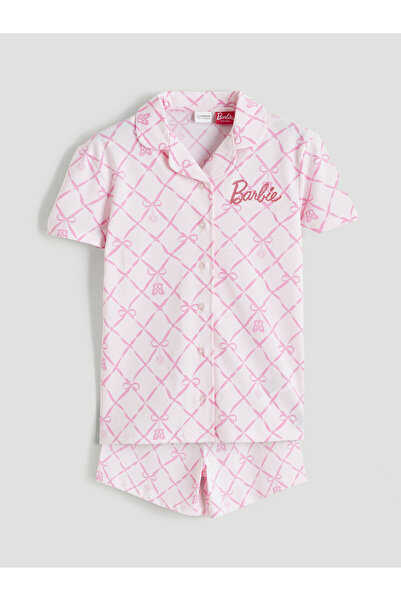 LC Waikiki Set de pijamale scurte pentru fete, cu guler, cu imprimeu Barbie