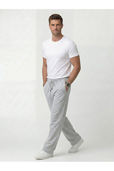 Leopars Gri Baggy Eşofman Altı 2 İplik Rahat Kalıp