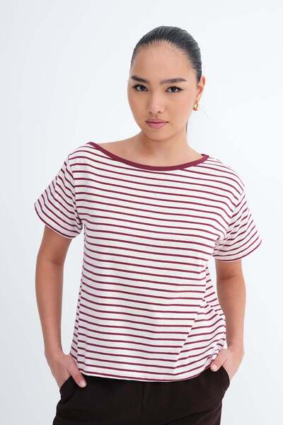 Addax Μπλουζάκι με λαιμόκοψη καγιάκ και ρίγες P10700