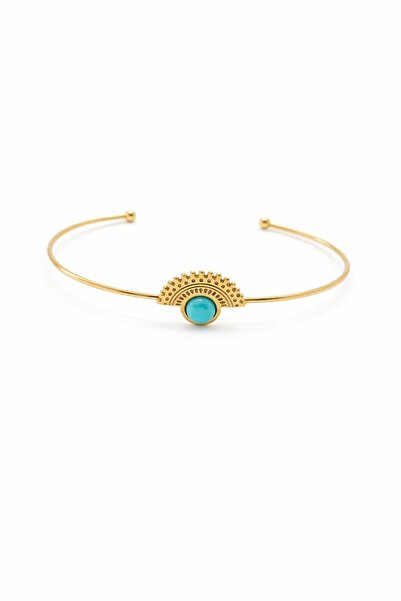 DOĞA KUTUSU Turquoise Natural Stone Gold Steel Women's Bracelet for Aquarius,...