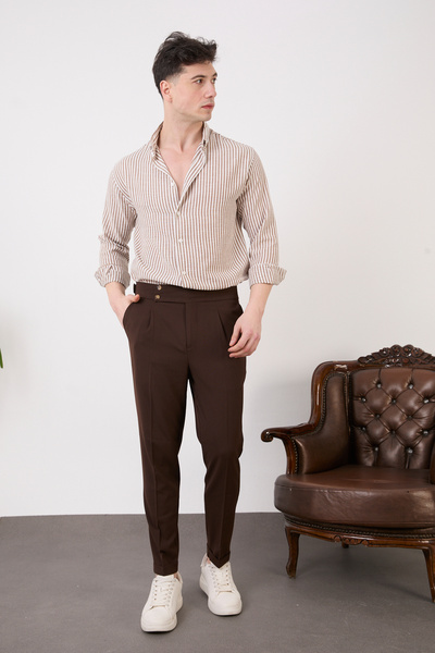 SEASON COAT ΑΝΔΡΙΚΟ ΠΑΝΤΕΛΟΝΙ ΑΠΟ ΥΦΑΣΜΑ ΛΙΚΡΑ ΜΕ ΔΙΠΛΑ ΚΟΥΜΠΙΑ ΚΑΙ ΠΛΙΝΤΑΣΜΕΝΟ