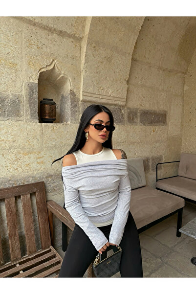 kırmızı butiks Gray Strawberry Double Badi Set