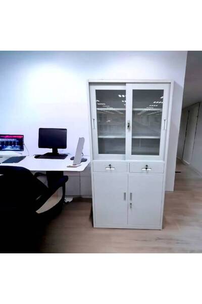 Al Saadah Home خزانة مكتب معدنية فضية 40×85×185 سم