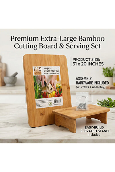 AAA Premium Bamboo Cutting Board with Stand |   Extra Wide 31X20 cm |   Natur...