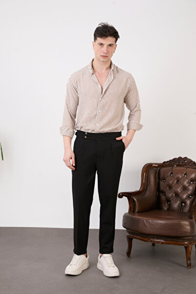 SEASON COAT ΑΝΔΡΙΚΟ ΠΑΝΤΕΛΟΝΙ ΑΠΟ ΥΦΑΣΜΑ ΛΙΚΡΑ ΜΕ ΔΙΠΛΑ ΚΟΥΜΠΙΑ ΚΑΙ ΠΛΙΝΤΑΣΜΕΝΟ