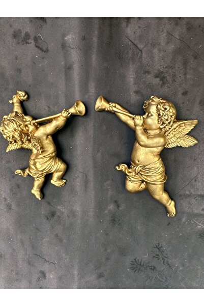 Peramari Dekoratif Polyester Duvara Asmalı İkili Melek Biblo Gold