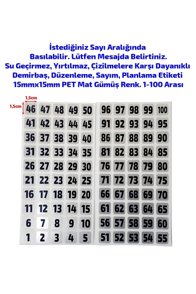 DİJİTAL BARKOD Sayı Etiketi Su Geçirmez Yırtılmaz Demirbaş Etiketi 1'den 100'...