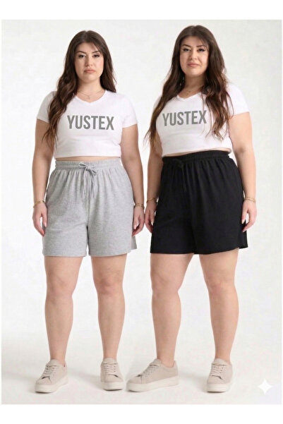 yx yustex sport 2-Piece Women's Black - Gray Basic Shorts Set - Comfortable F...