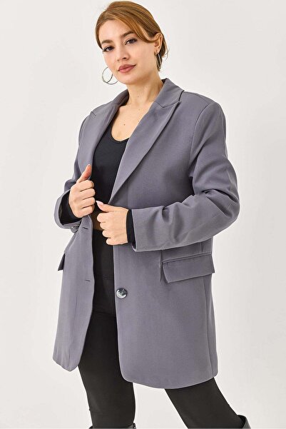 Raneel Kazançlı Alışveriş Kadın Oversize Kumaş Blazer Ceket Füme