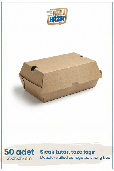 Hamburger Kutusu Kraft 50 Adet 25x15x15