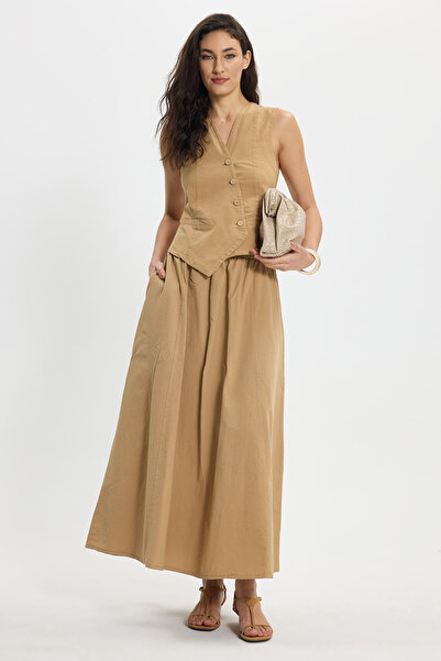 Tudors Γυναικείο σετ γιλέκο-φούστα με στενή εφαρμογή, 100% βαμβάκι, με λαιμόκ...