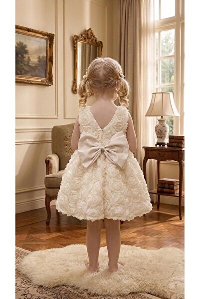 BİLGEN Style Κοριτσίστικο φόρεμα με τριαντάφυλλα και διπλό φιόγκο για πάρτι, ...